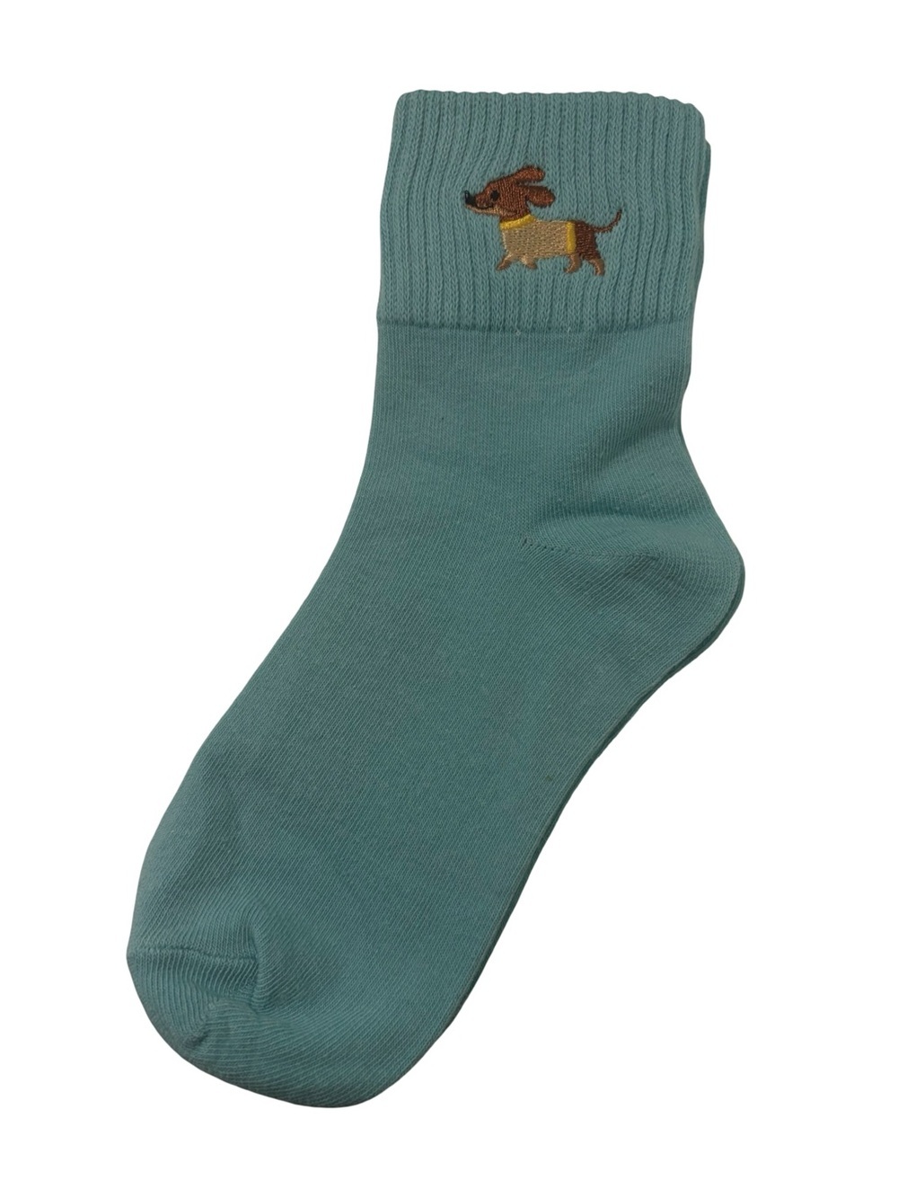 Dachshund Wiener Dog Embroidered Low Crew Socks Dusty Teal Blue One Size OS - Picture 3 of 3